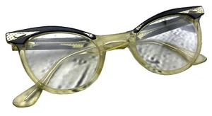 True Vtg Womens Prescription Cat Eye Eyeglass Frames Yellow Black 4-1/4 to 5-1/2 - Picture 1 of 10