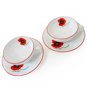 VTG Set of Two Unused Kenzo Japan Red Poppy Flower Fine China Teacups - Picture 1 of 7