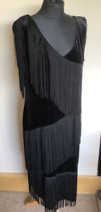 Phase Eight 1930s Style Velvet Fringed Evening Dress Size 16