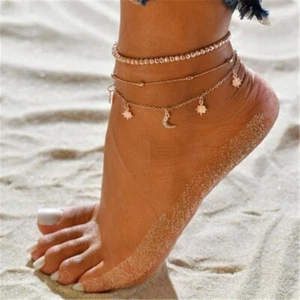 Fußkettchen Fuß Strand Gold Boho mehrlagig Knöchelarmband verstellbare Kette - Bild 1 von 13
