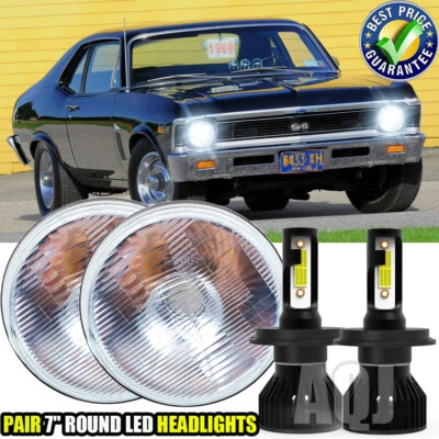 Fit Chevy II/Nova 1969-79 DOT Approved 7" inch Round LED Headlights Hi/Low Beam Foto 1 de 4