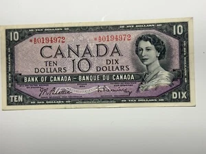 1954 $10 Banknote Canada replacement Bill BC-40BA rare number *AD - Picture 1 of 2