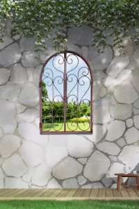 Metal Rustic Large Arched Garden Mirror with opening doors 37x26cm open to 49cm - Picture 1 of 4