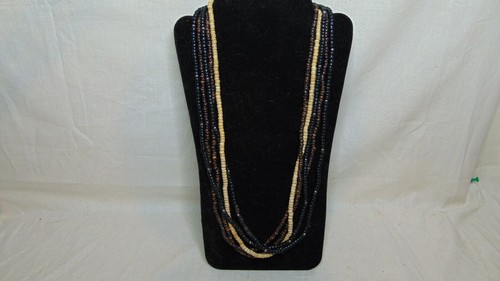 OFF WHITE COLLANA DI PERLINE 29" 5 FILI NERO MARRONE BIANCO SPORCO TONO ORO