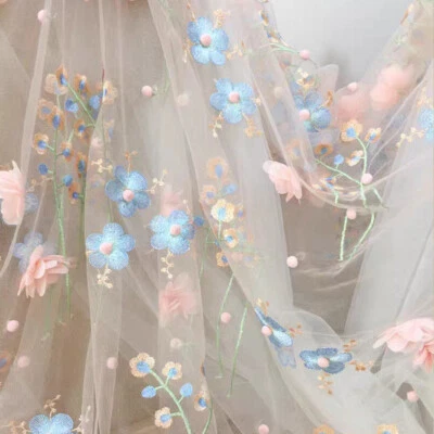 3D Spitze Stickereien Stoff Blumen Netz Voile Tüll Geblümt Kleid Rock Vorhang - Bild 1 von 4