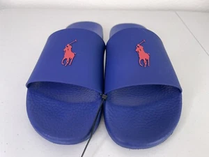 Polo Ralph Lauren Men’s Blue Logo Red Signature Pony Slides Sandals Size 13 NWOB - Picture 1 of 1