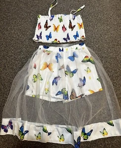 NWOT Girls 2Pc Butterfly Short Set Smock Top and Sheer Skirt Overlay Boutique - Picture 1 of 11