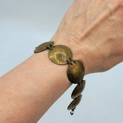 Pulseira antiga México Centos moeda cúpula círculo corrente elo lembrança joia - Imagem 1 de 4