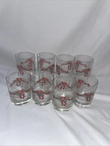 Anchor Hocking Poinsettia & Ribbons 4 Iced Tea Glasses- 4 Rocks Glasses 8 Pcs - Picture 1 of 6