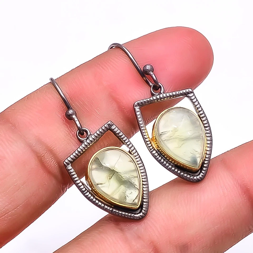Серьги из стерлингового серебра 925 пробы дизайнерские Prehnite 1,56 дюйма рождественский подарок E23627 - Изображение 1 из 4