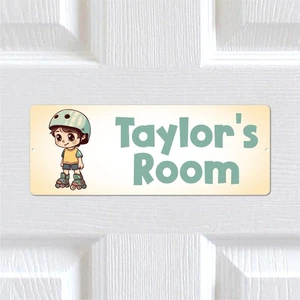 Personalised Metal Door Sign Roller Skate Boys Room Plaque Nameplate Any Text - Picture 1 of 5