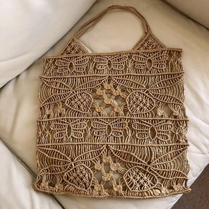 Bolso de Mano Artesanal Bronceado Crochet Macramé Playa Verano - Imagen 1 de 4