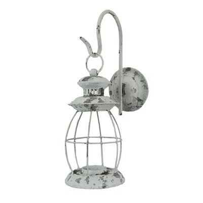 Rustic Distressed Metal Wall Mounted Railroad Lantern Hanging Candle Sconce - Image 1 of 4