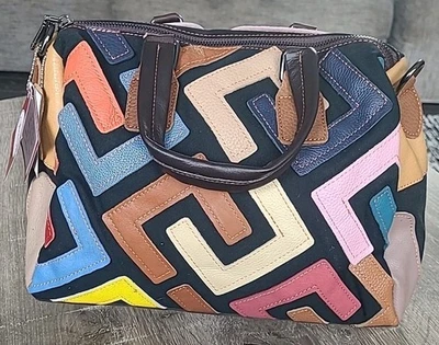 Bolso de Mano Chaos Elsie Color Arco Iris Cuero Genuino Retazos Nuevo Bolso de Mano Boho  Foto 1 de 4