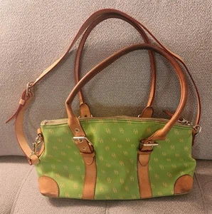 Dooney Bourke Signature Green Canvas / Brown Leather Handbag - Picture 1 of 5