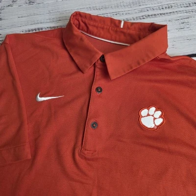Nike Dri Fit Clemson Tigers Polo Shirt Mens Medium Short Sleeve Orange Polyester - Image 1 of 4
