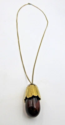 AVON VTG? 26" COLOGNE in BOTTLE Brown glass gold tone chunky pendant Necklace - Image 1 of 4