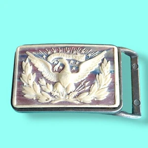Vintage American Eagle Red White And Blue Incolay Stone Belt Buckle  - Picture 1 of 11
