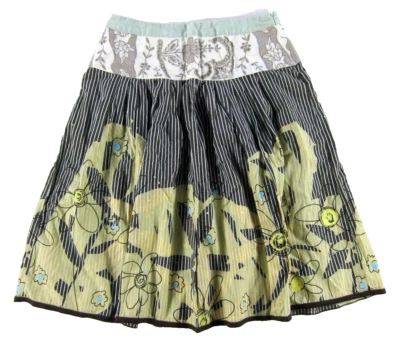 Falda midi CAbi 100 % algodón marrón verde amarillo bordada floral línea A 4 Foto 1 de 4
