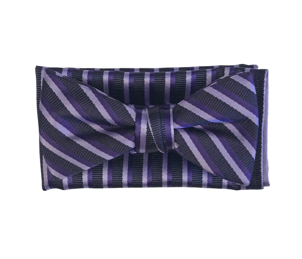 男孩紫色条纹领结和口袋方形汉基预绑结婚戒指持有者 — 第 1/1 张图片