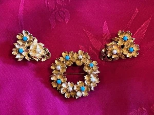 Vintage Signed Gold Plated CINER Brooch and Earrings Set - Picture 1 of 3