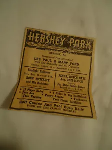 Les Paul & Mary Ford 1962 concert ad HERSHEY Park PA - Picture 1 of 1