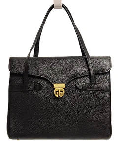 Excellent Vintage Globe Margolin Trotter Textured Black Leather Handbag Purse - Picture 1 of 9