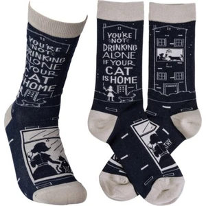 Calcetines divertidos unisex no beber solo si tu gato está en casa - Imagen 1 de 3