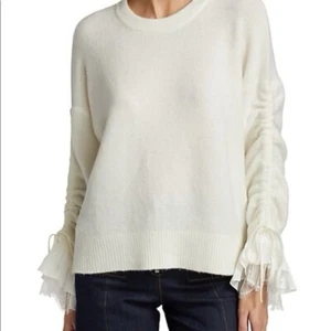 CINQ A SEPT Atlas Strickpullover mit Spitzenbündchen und Kordelzugärmeln Wollmischung weiß S - Bild 1 von 12