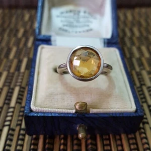925 Sterling Silver Ring, Gold Plated, Genuine Citrine Gemstone, Size P US 7.5 - Picture 1 of 8