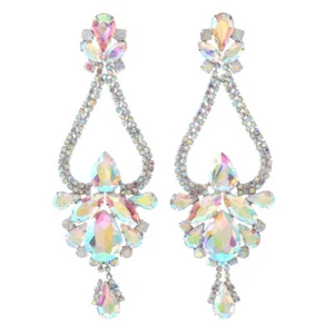 Pendientes grandes con estrás de cristal tono plata ESE2675-SAB - Imagen 1 de 2