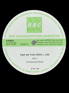 Top Of The Pops-1103, BBC Transcription, fully laminated cue sheets, UK, 1985 - Picture 1 of 10
