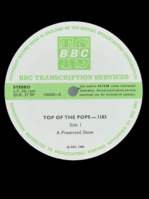 Top Of The Pops-1103, BBC Transcription, fully laminated cue sheets, UK, 1985 - Image 1 of 4