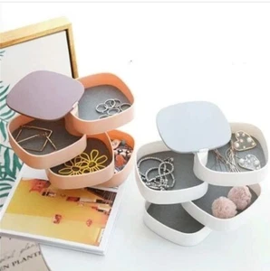 PORTA GIOIELLI ROTANTE PORTA GIOIE CON SPECCHIO E QUATTRO SCOMPARTI ORGANIZER - Foto 1 di 7
