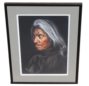 TERIE KNAPP California Artist Pastel painting of an OGLALA SIOUX INDIAN 1981 - Picture 1 of 6