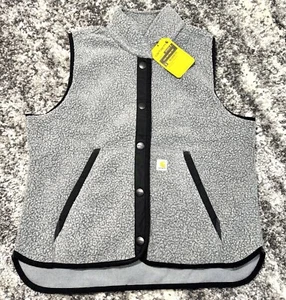 NWT! Carhartt Vest Women’s L Gray Snap On Buttons Sherpa 0V4995-W - Picture 1 of 6