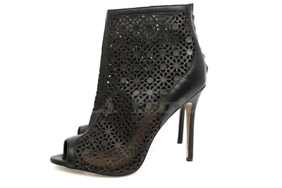 Womens BADGLEY MISCHKA Black / Perforated Leather Open Toe Booties Sz. 9 M - Image 1 of 4