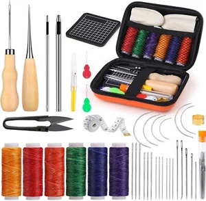 Kit Agujas De Coser Curvadas Para TapicerÃa De Cuero Con Hilos Encerado De Piel - Foto 1 di 24