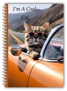 A5 COOL CAT CUADERNO ATIGRADO GATO COCHE 100 NOTAS PÁGINA FORRADAS REGALO VACACIONES GAFAS DE SOL - Imagen 1 de 2