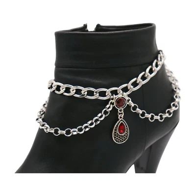Donna Metallo Argento Stivale Catenina Scarpe Cavigliera Stile Etnico Pendente - Immagine 1 di 4