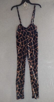 MAGIA Women Catsuit Velvet Semi Sheer Spaghetti Strapped Bodysuit Jumpsuit S - Image 1 of 4