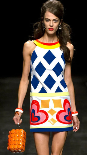 Abito Moschino Couture primavera 2013 collezione passerella paillettes bianco navy US 4 IT38