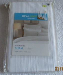 New Real Simple Solutions Standard Pillow Sham Linear White 100% Cotton - Picture 1 of 3
