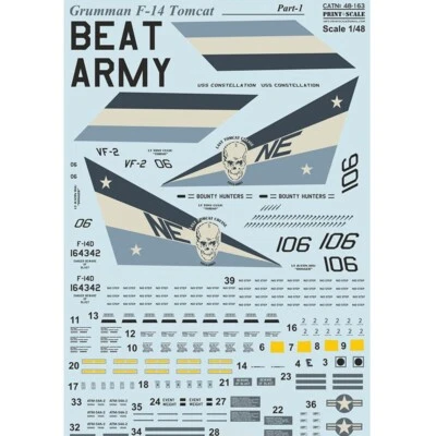 Grumman F-14 Tomcat Part 1 Decals 1:48 Print Scale 48-163 for Aircraft model kit - Image 1 of 3