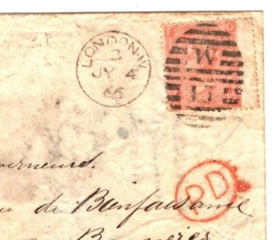 GB QV 4d Cover 1866 INTERRUPTED DESTINATION MAIL France *Opened & Re-Sealed* AA4 - Image 1 of 4