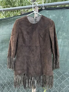 Vintage Women's Genuine Leather Fringe Shirt Lined Large 33” Armpit 16” - Picture 1 of 4