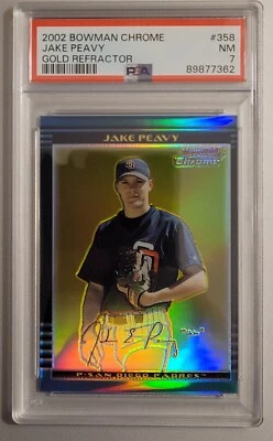 2002 Bowman Chrome Gold refractor #358 Jake Peavy Padres #/50 PSA 7 - Image 1 of 2