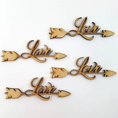 JUSTWOOD 4x MDF legno matrimonio a forma di freccia amore, decorazione cuore artigianato San Valentino