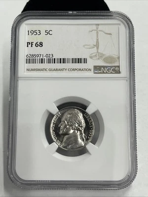1953 5C Jefferson Nickel NGC PF68 - Image 1 of 4