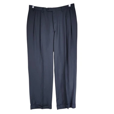 Pantalones de vestir Canali pantalón 35x29 para hombre lana plisada azul marino puños clásico Italia Foto 1 de 4